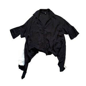 Seva Sheer Oversized Cover-Up Blouse Top Women's Black-White Beach Minimalist